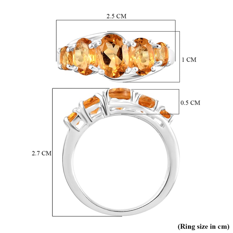 D'Joy Brazilian Citrine 1.90 ctw 5 Stone Ring in Sterling Silver (Size 8.0)