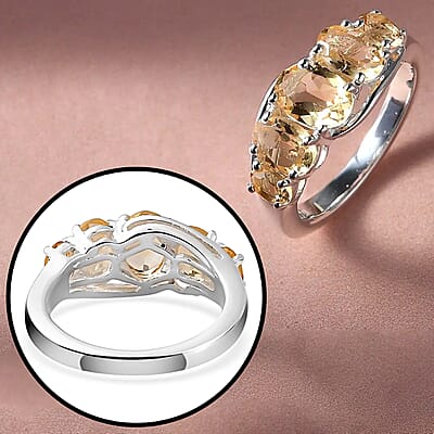 D'Joy Brazilian Citrine 2.10 ctw 5 Stone Ring in Sterling Silver (Size 9.0)