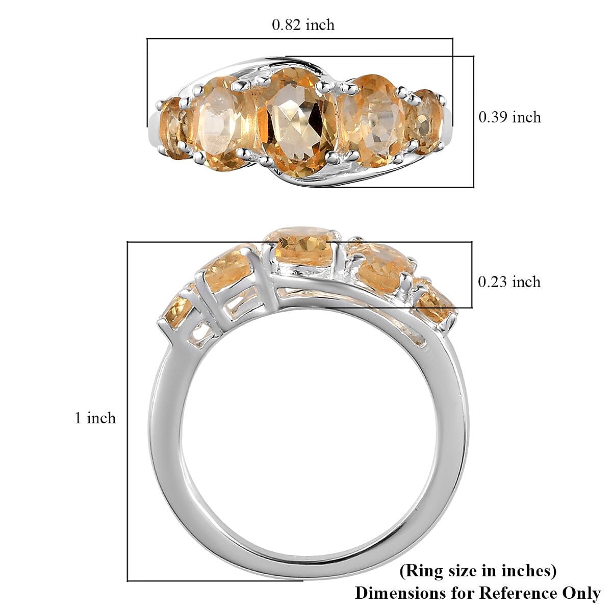 D'Joy Brazilian Citrine 2.10 ctw 5 Stone Ring in Sterling Silver (Size 9.0)