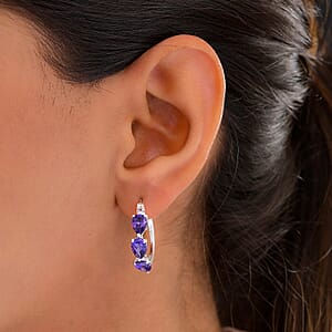 Simulated Purple Diamond Earrings, Hoop Earrings, Sterling Silver Earrings, Three Stone Earrings