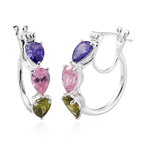 Simulated Multi Color Diamond Hoop Earrings in Sterling Silver
