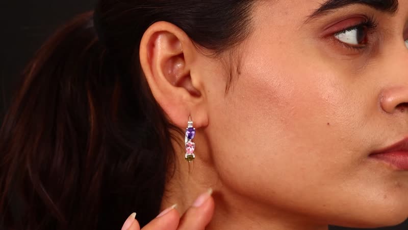 Simulated Multi Color Diamond Hoop Earrings in Sterling Silver