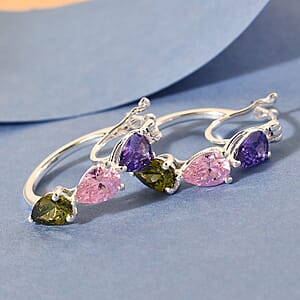 Simulated Multi Color Diamond Hoop Earrings in Sterling Silver