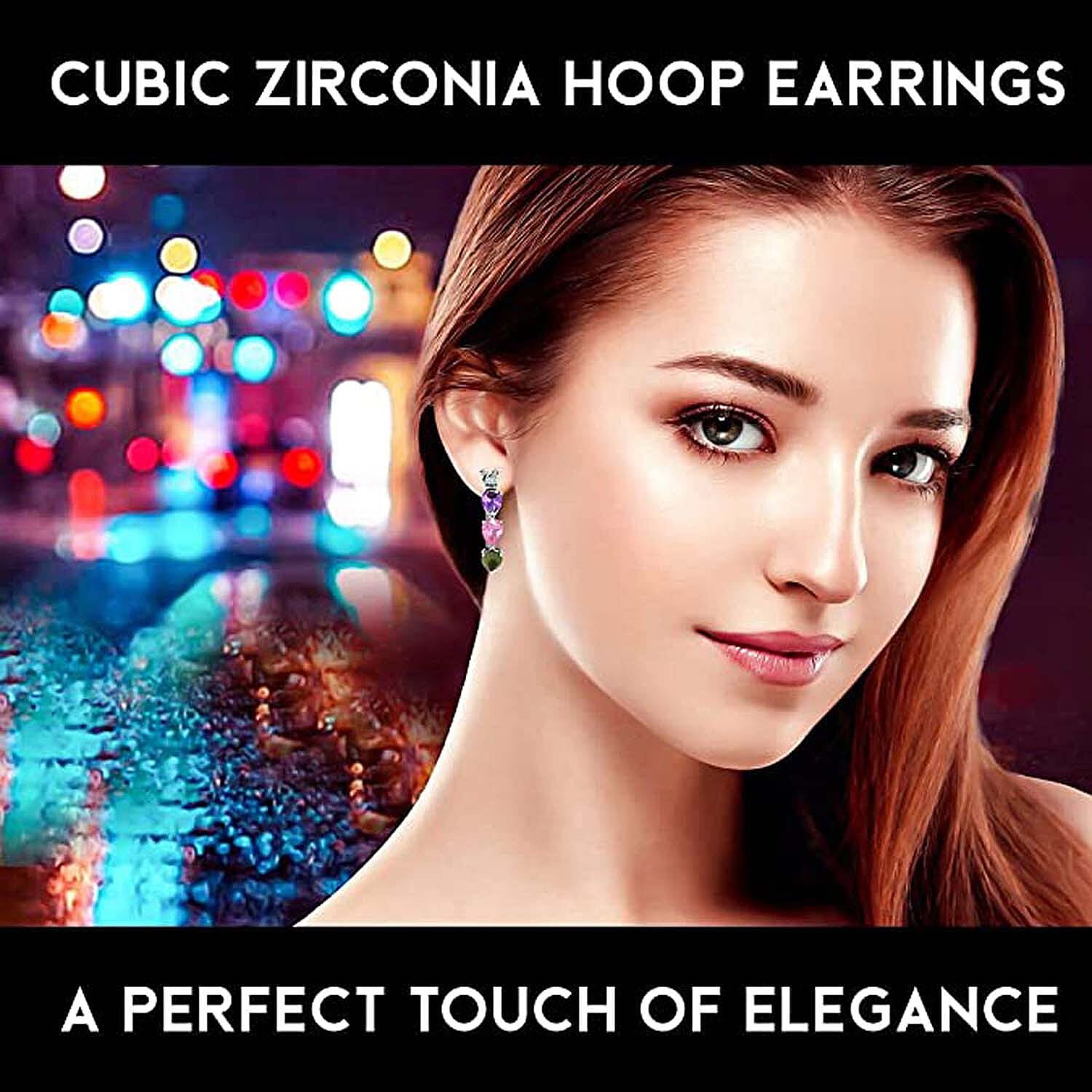 Simulated Multi Color Diamond Hoop Earrings in Sterling Silver