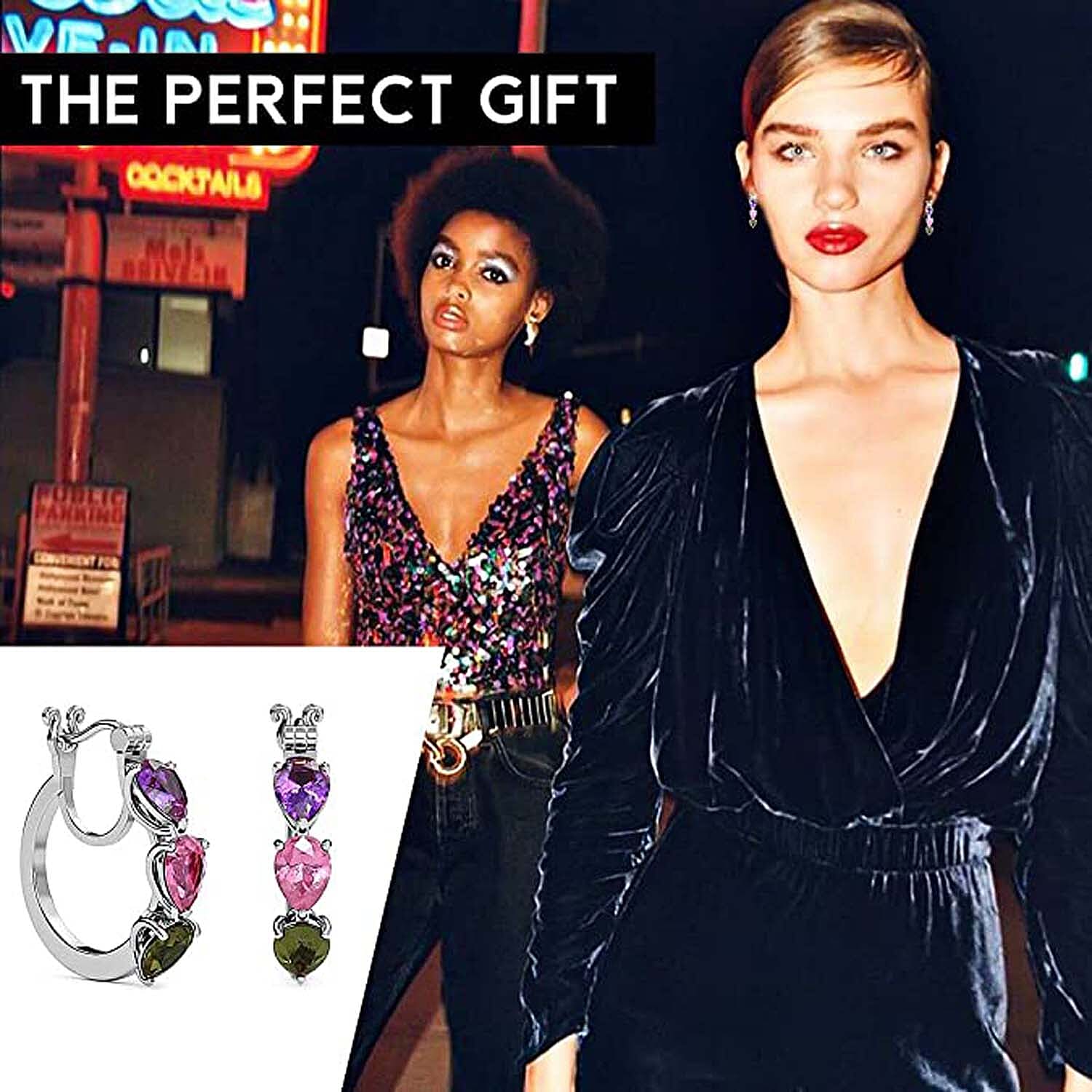 Simulated Multi Color Diamond Hoop Earrings in Sterling Silver