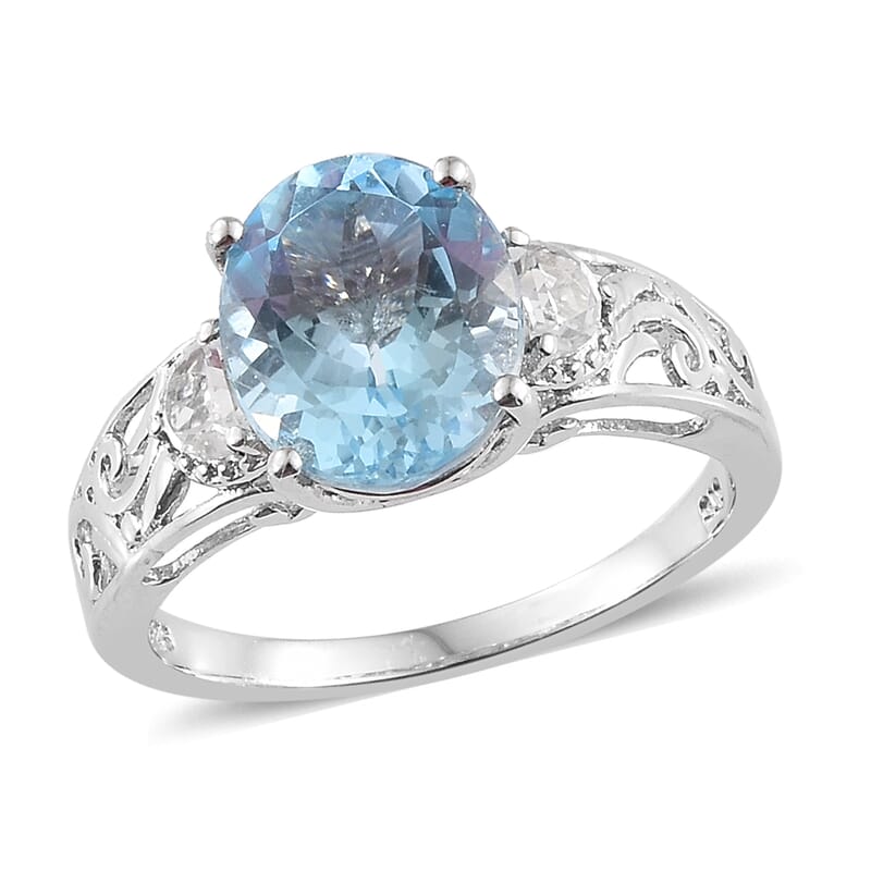 Sky Blue Topaz, White Topaz Platinum Over Sterling Silver Ring (Size 10.0) TGW 5.66 cts.