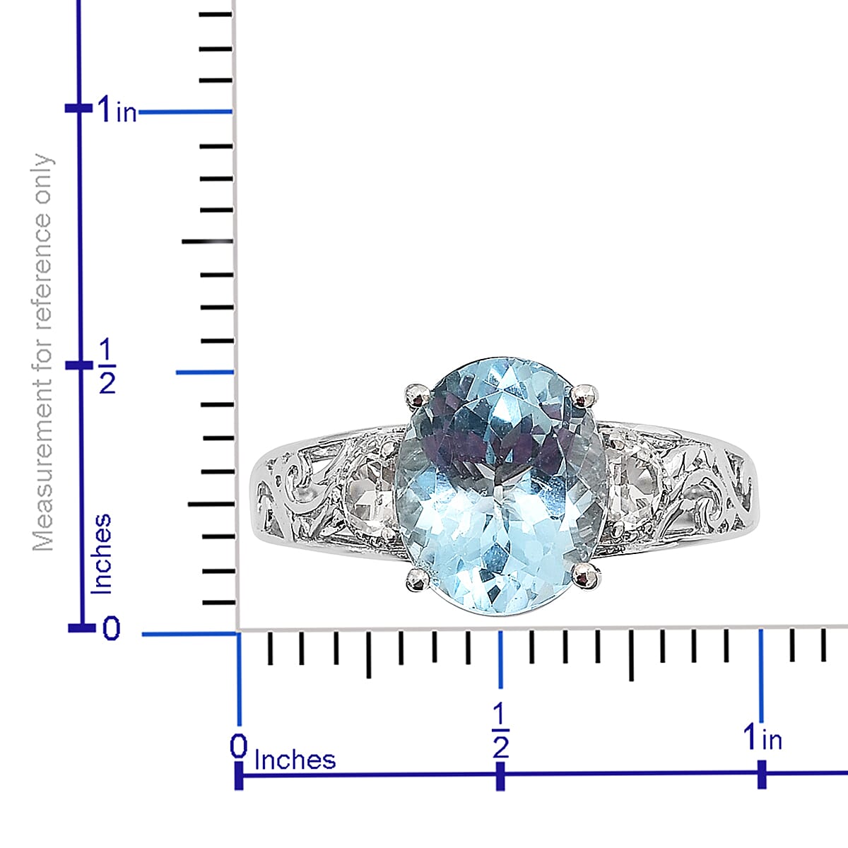 Sky Blue Topaz, White Topaz Platinum Over Sterling Silver Ring (Size 10.0) TGW 5.66 cts.
