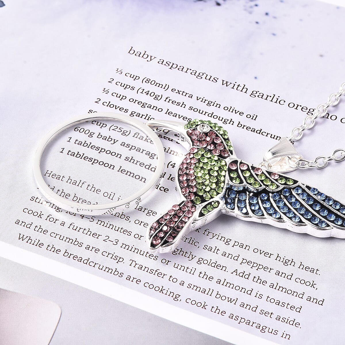 Multi Color Austrian Crystal Hummingbird Pendant Necklace 20 Inch in Stainless Steel image number 1