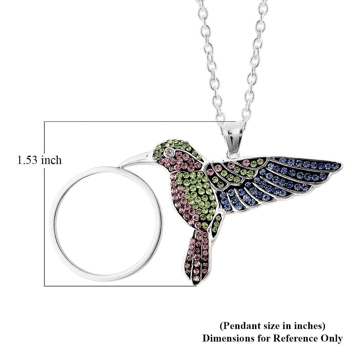 Multi Color Austrian Crystal Hummingbird Pendant Necklace 20 Inch in Stainless Steel image number 6