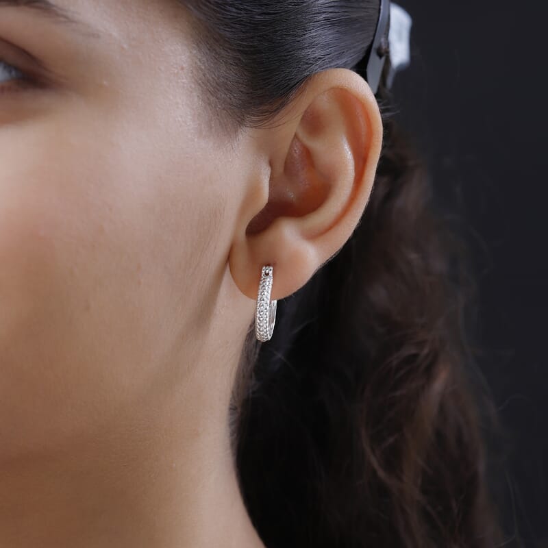 D'Joy 925 Sterling Silver Textured Earrings, Silver Hoops For Women