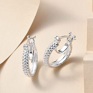 925 Sterling Silver Textured Earrings, Silver Hoops For Women