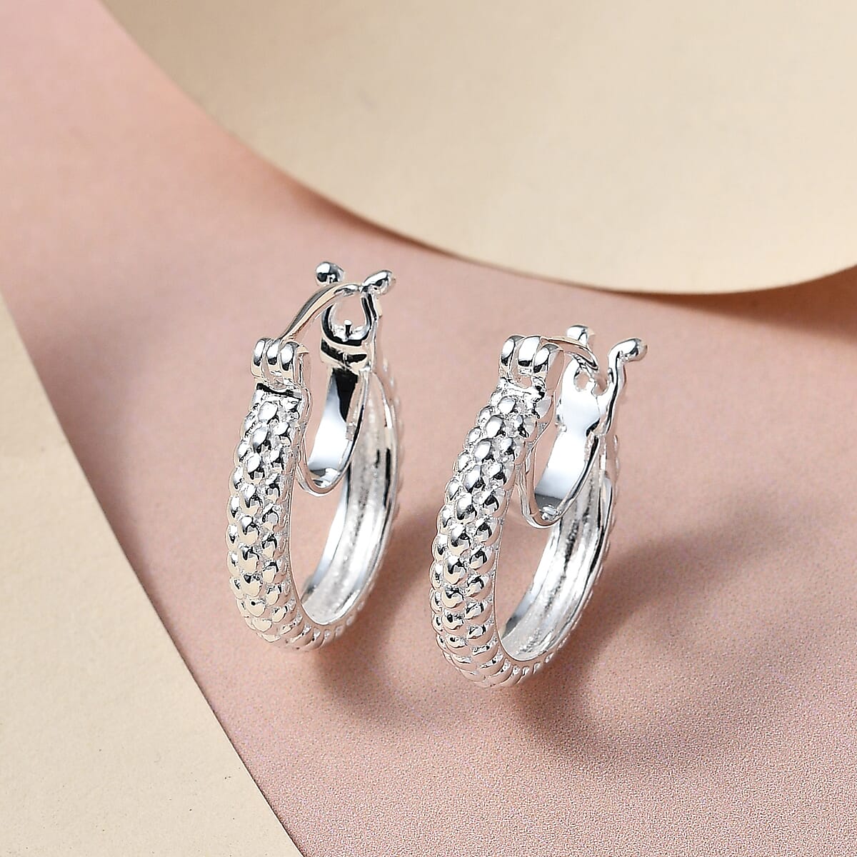 925 Sterling Silver Textured Earrings, Silver Hoops For Women image number 4
