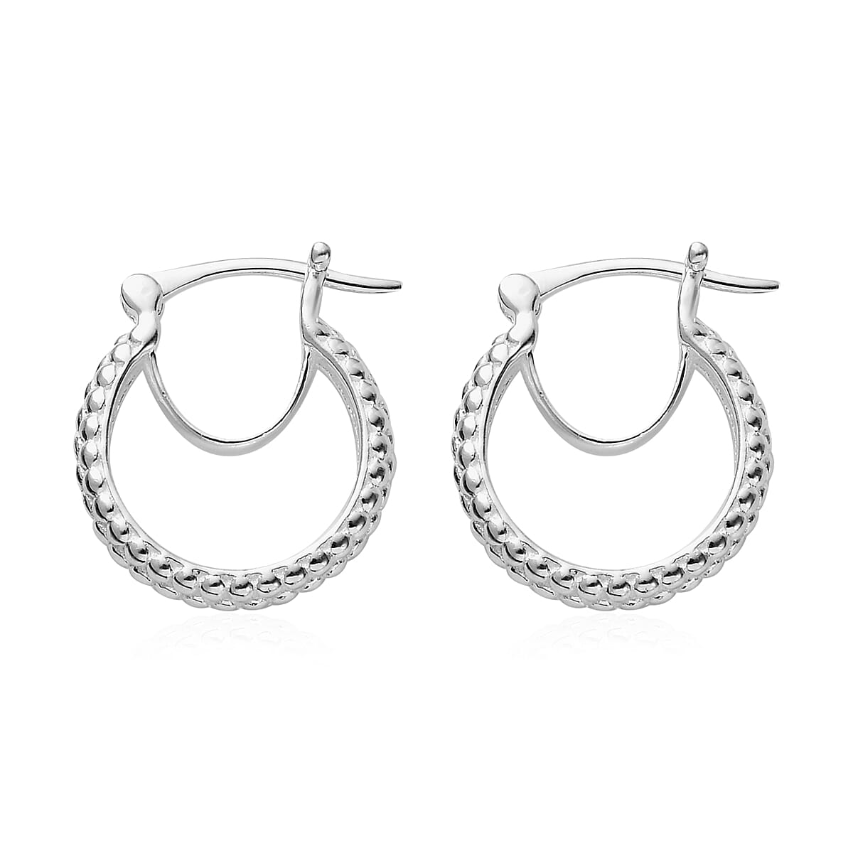 925 Sterling Silver Textured Earrings, Silver Hoops For Women image number 5