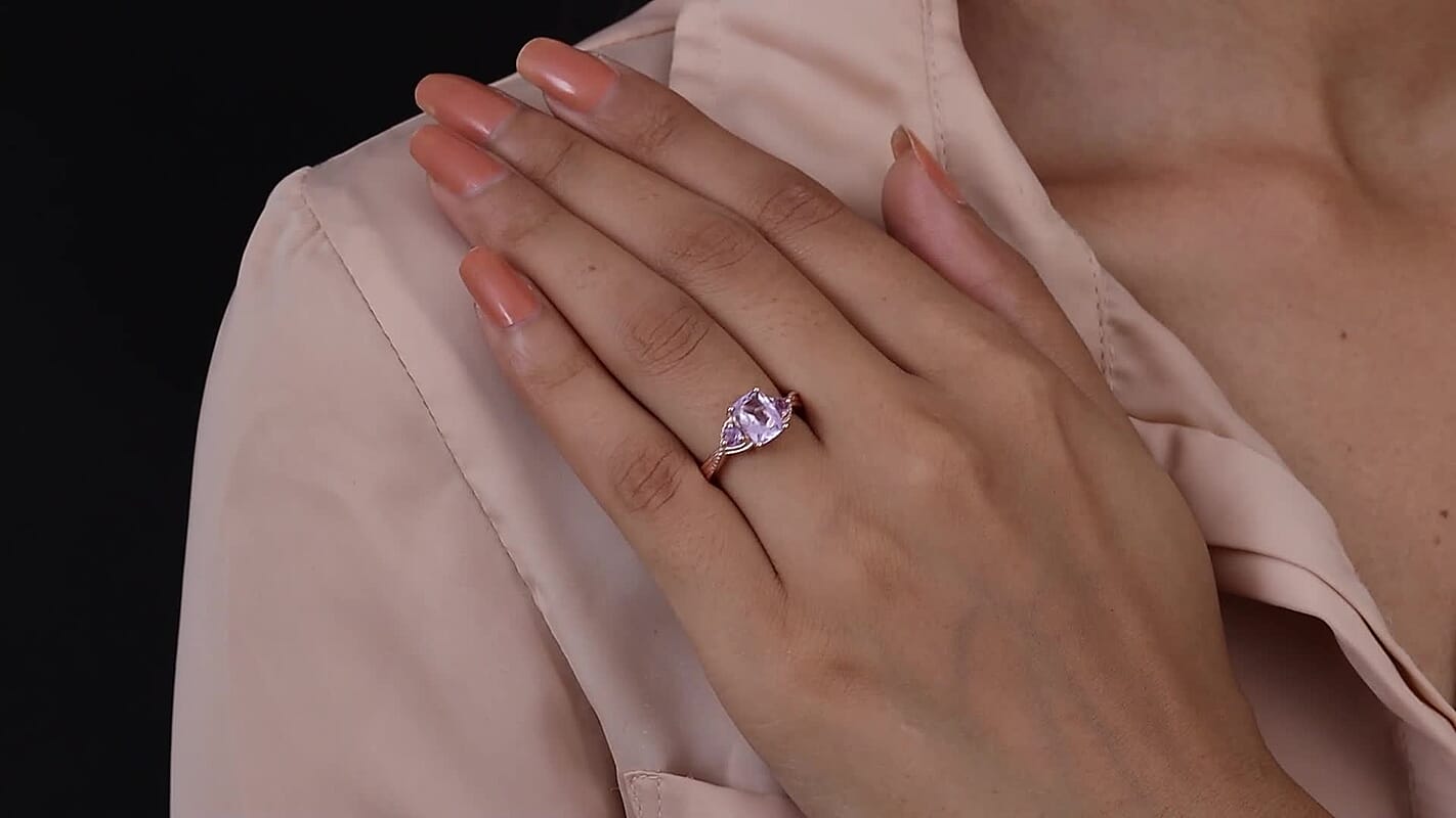 1.70 ctw Rose De France Amethyst Ring in 14K Rose Gold Over Sterling Silver