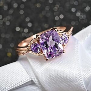 D'Joy Rose De France Amethyst Ring in Rose Gold Plated Sterling Silver, Three Stone Ring, Trilogy Ring For Women, Amethyst Jewelry, Gifts For Her 1.60 ctw (Size 10.0)
