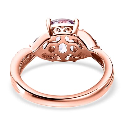 D'Joy Rose De France Amethyst 1.60 ctw 3 Stone Ring in 14K Rose Gold Over Sterling Silver (Size 10.0)