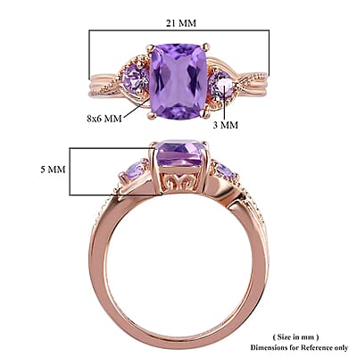 D'Joy Rose De France Amethyst 1.60 ctw 3 Stone Ring in 14K Rose Gold Over Sterling Silver (Size 10.0)