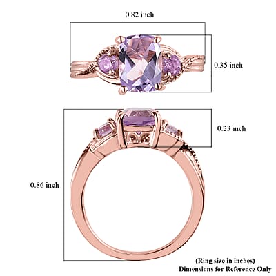 D'Joy Rose De France Amethyst 1.60 ctw 3 Stone Ring in 14K Rose Gold Over Sterling Silver (Size 10.0)