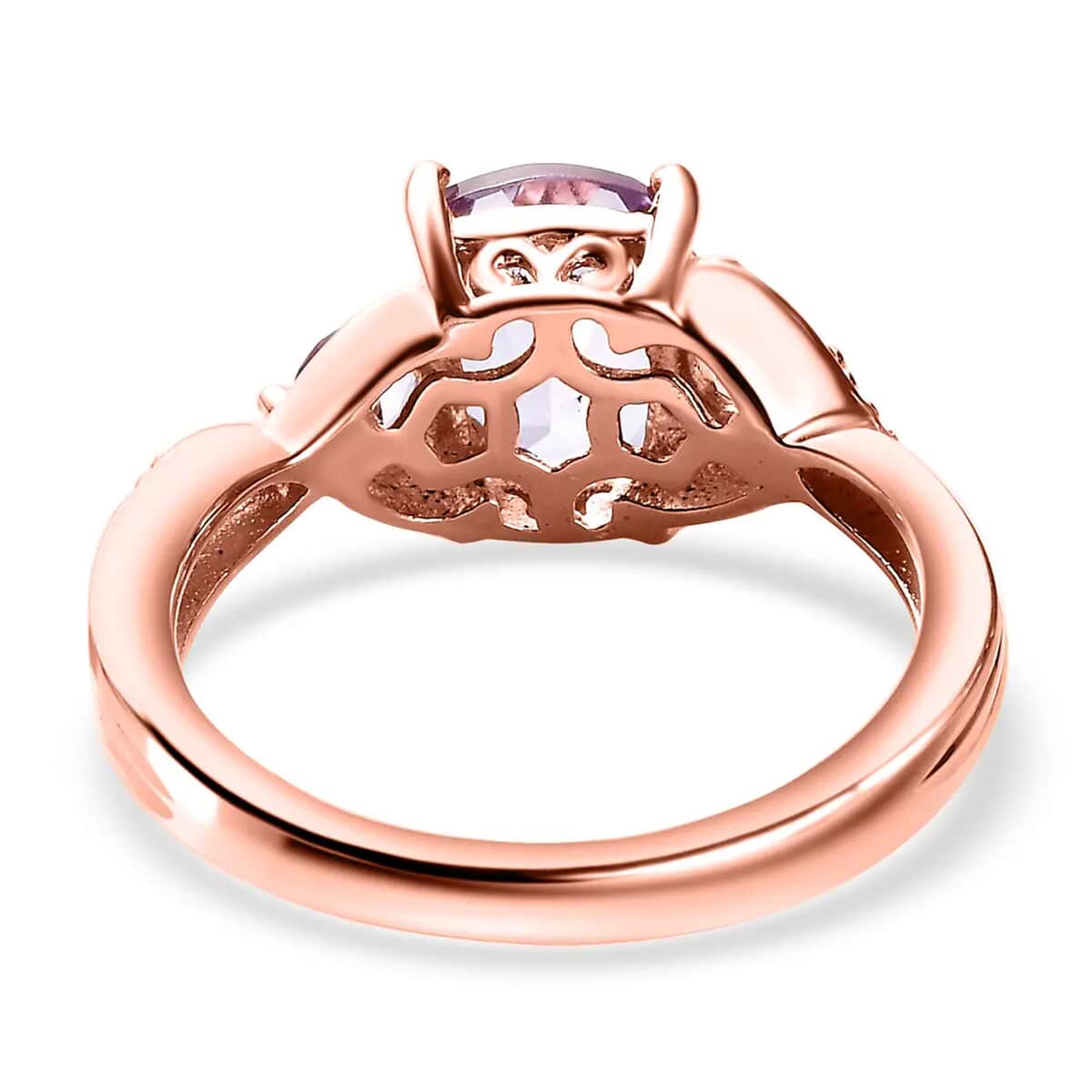 Rose De France Amethyst Ring in Rose Gold Plated Sterling Silver, Three Stone Ring, Trilogy Ring For Women, Amethyst Jewelry, Gifts For Her 1.60 ctw (Size 6.0) image number 5