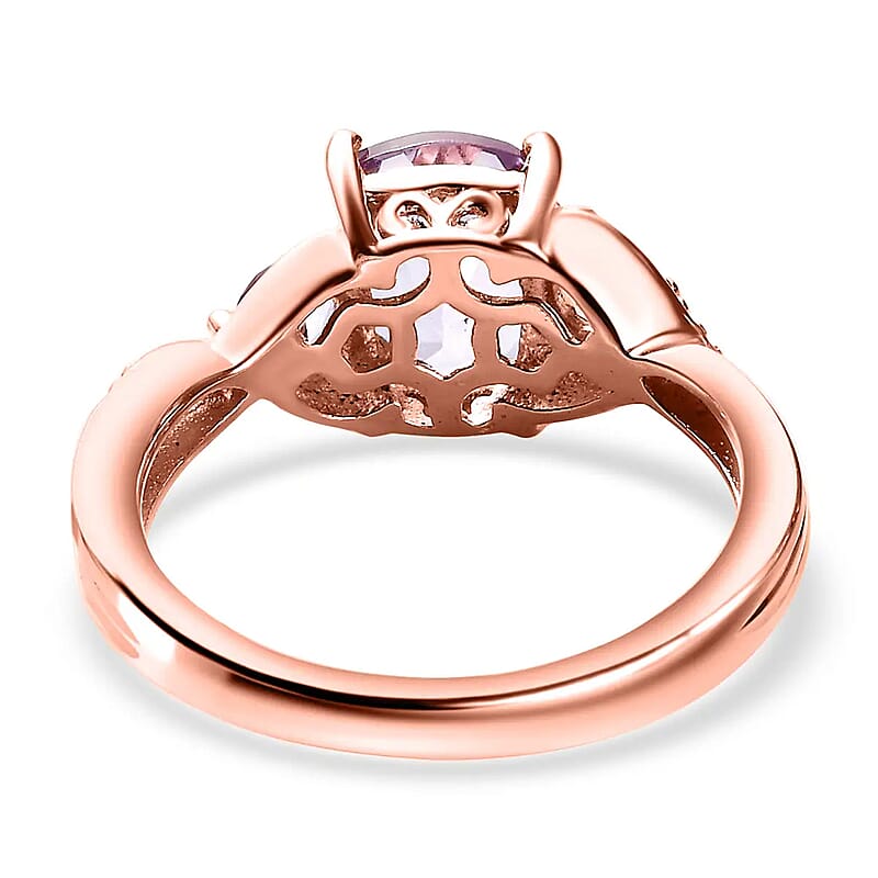 D'Joy Rose De France Amethyst 1.60 ctw 3 Stone Ring in 14K Rose Gold Over Sterling Silver (Size 9.0)