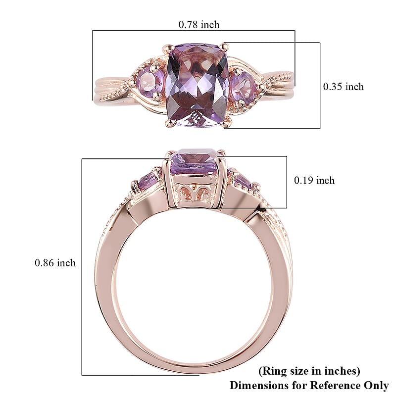 D'Joy Rose De France Amethyst 1.60 ctw 3 Stone Ring in 14K Rose Gold Over Sterling Silver (Size 9.0)