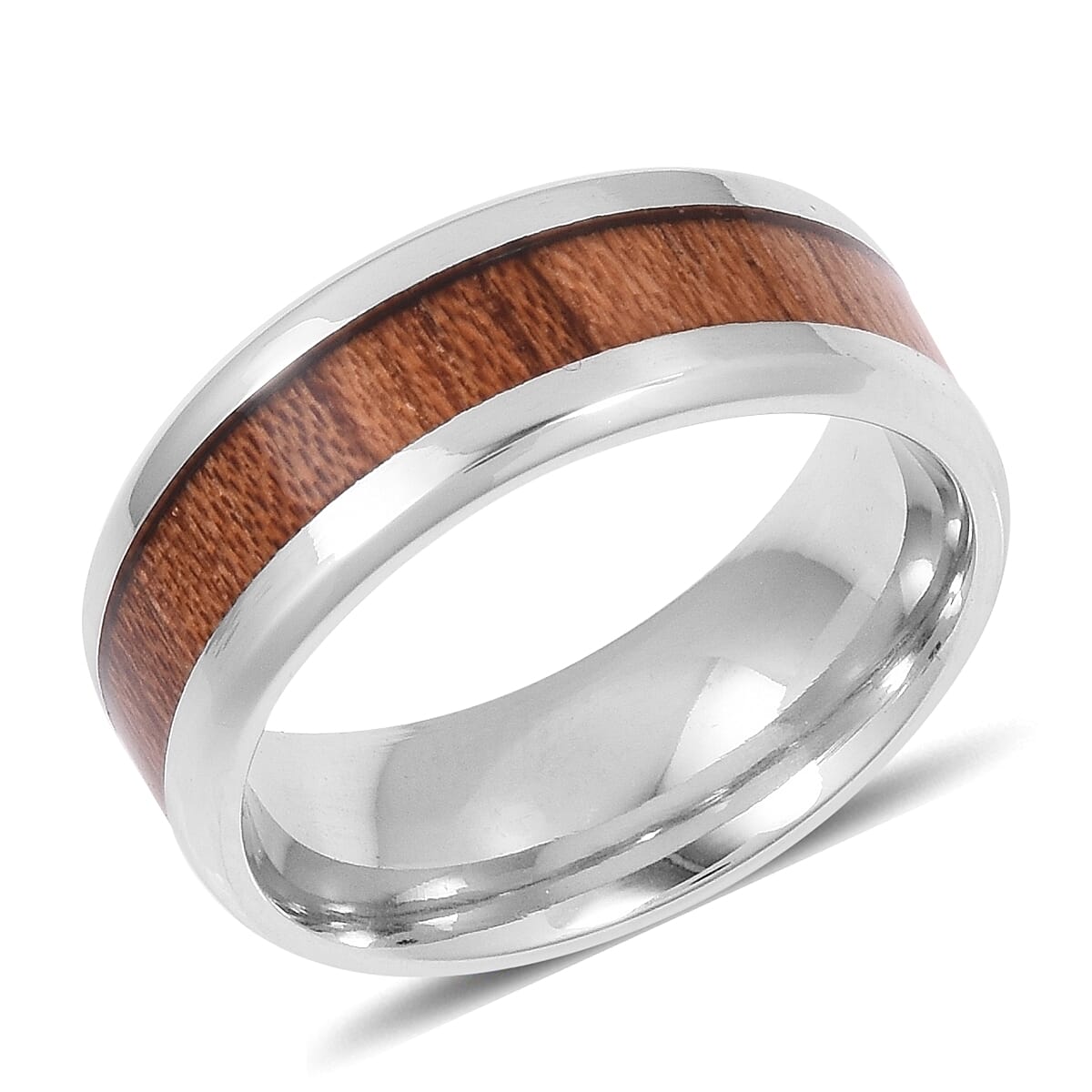 Acacia Wood Enameled Stainless Steel Men's Ring (Size 10) and Cross Pendant With Chain (24 in) image number 1