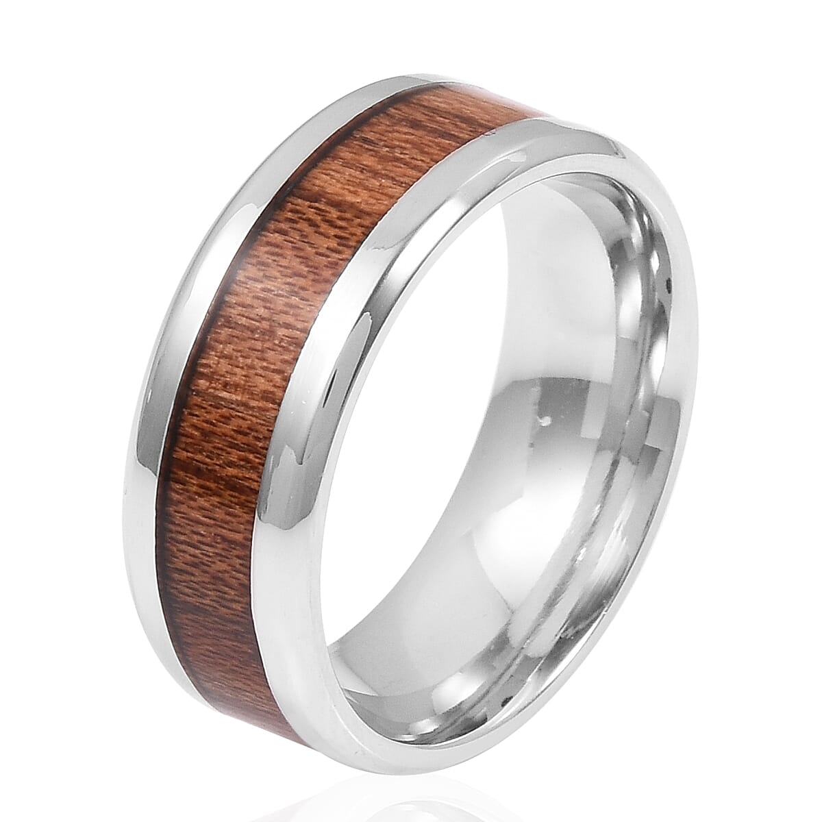 Acacia Wood Enameled Stainless Steel Men's Ring (Size 10) and Cross Pendant With Chain (24 in) image number 2