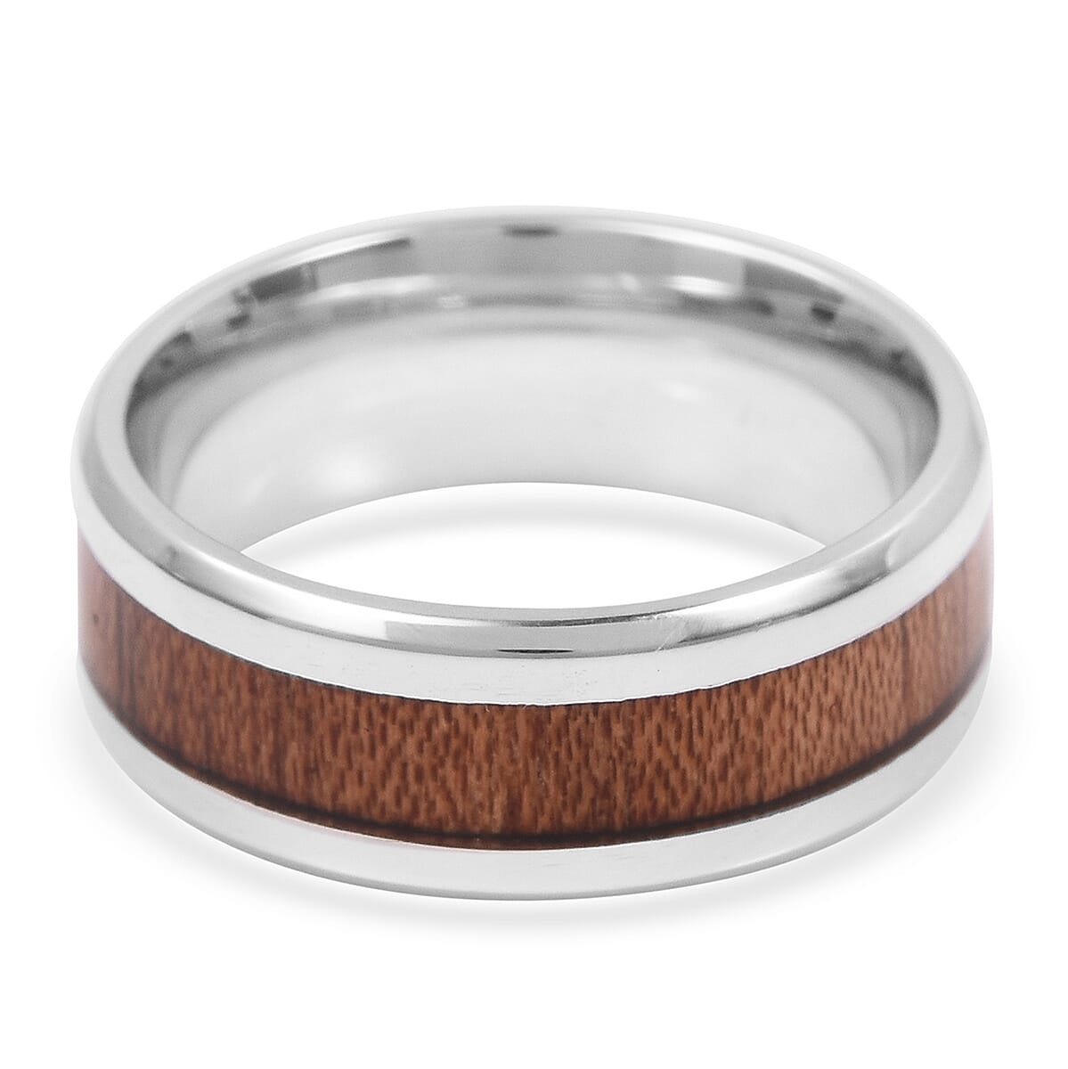 Acacia Wood Enameled Stainless Steel Men's Ring (Size 10) and Cross Pendant With Chain (24 in) image number 3