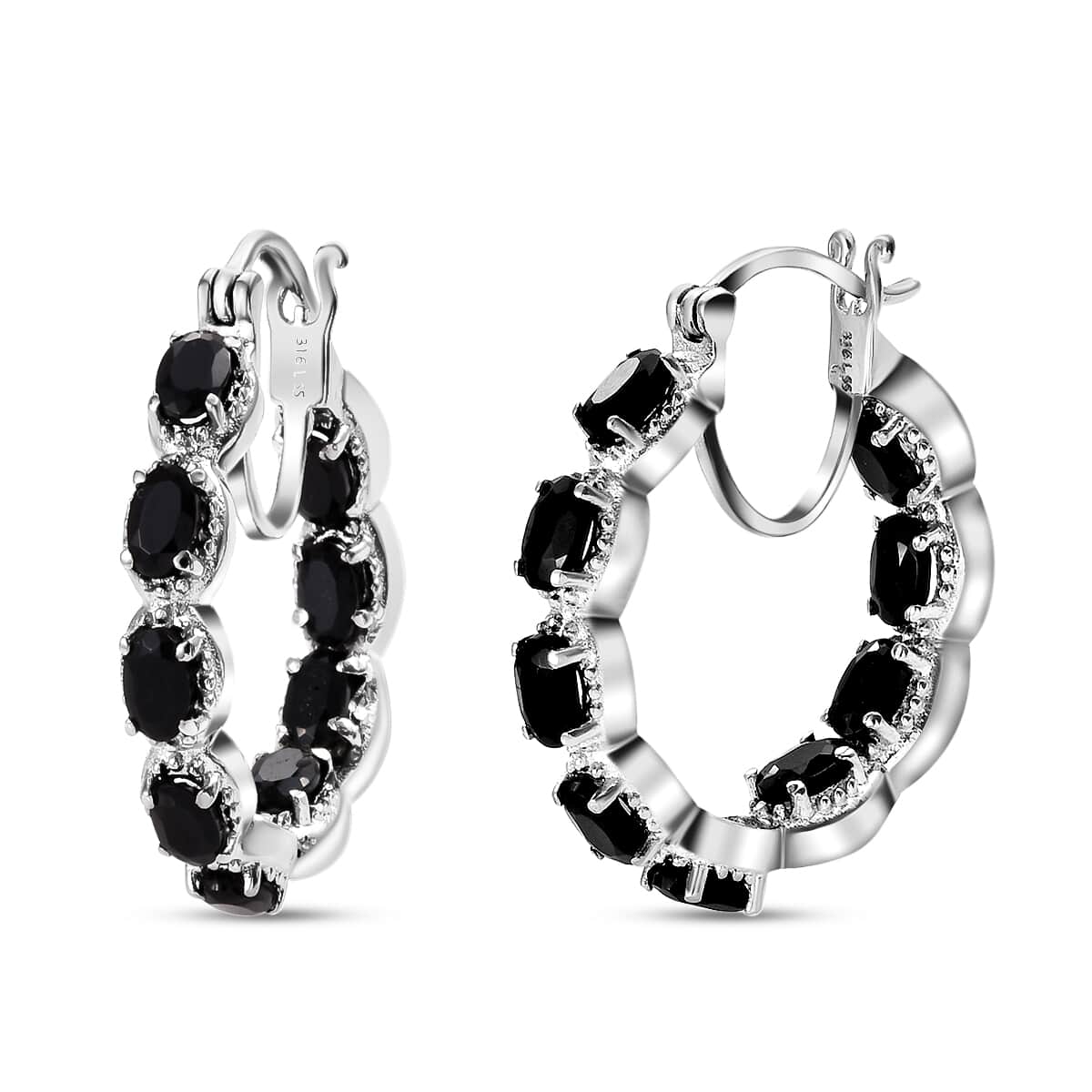 Black Onyx 3.25 ctw Inside Out Hoop Earrings in Stainless Steel image number 0