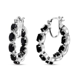 Black Onyx 3.25 ctw Inside Out Hoop Earrings in Stainless Steel