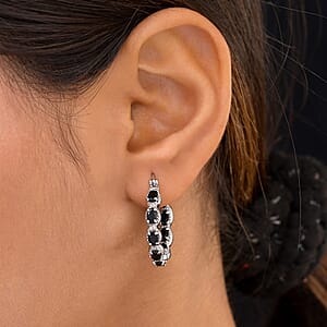 Black Onyx 3.25 ctw Inside Out Hoop Earrings in Stainless Steel