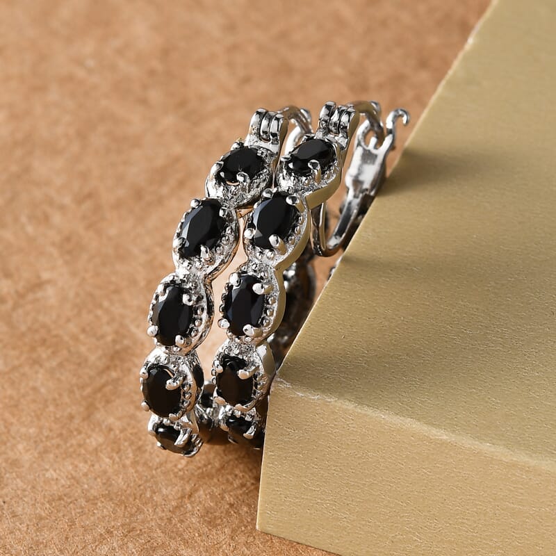 Black Onyx 3.25 ctw Inside Out Hoop Earrings in Stainless Steel