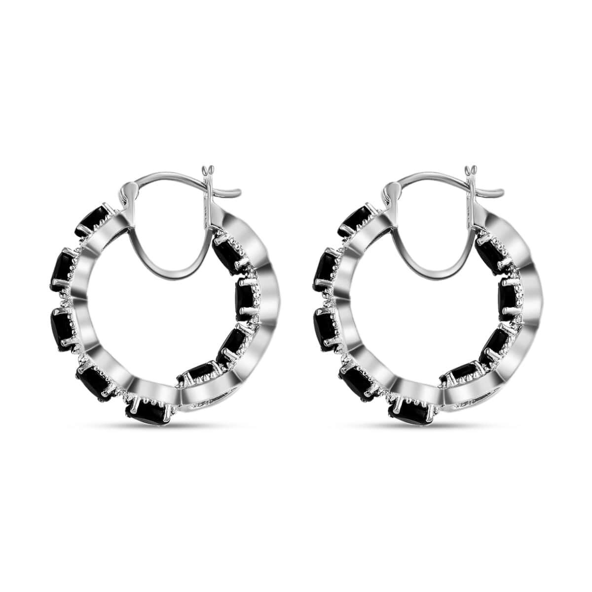 Black Onyx 3.25 ctw Inside Out Hoop Earrings in Stainless Steel image number 5
