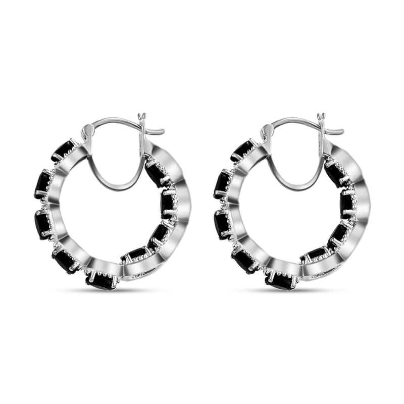 Black Onyx 3.25 ctw Inside Out Hoop Earrings in Stainless Steel