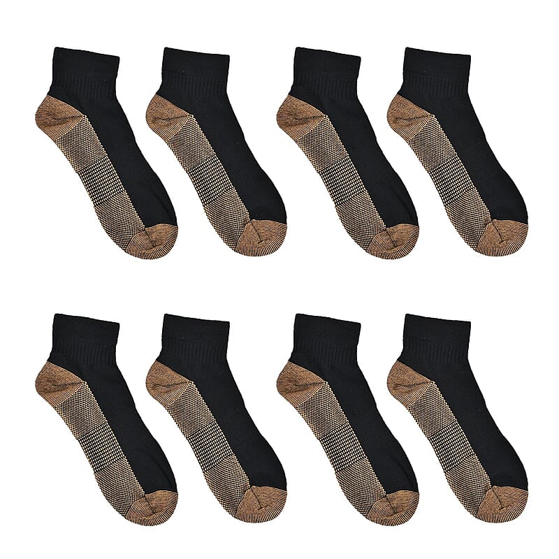 La Marey Set of 4 Pairs Ankle Length Copper Infused Compression Socks - Black (S/M)
