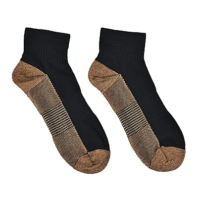 La Marey Set of 4 Pairs Ankle Length Copper Infused Compression Socks - Black (S/M)