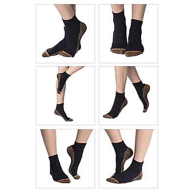 La Marey Set of 4 Pairs Ankle Length Copper Infused Compression Socks - Black (S/M)