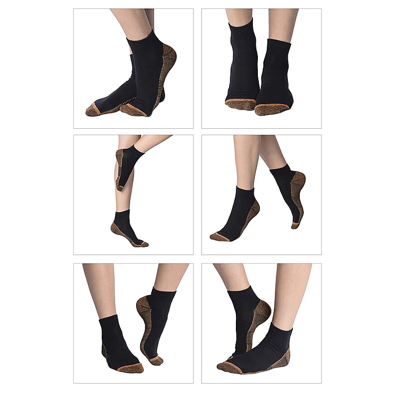 La Marey Set of 4 Pairs Ankle Length Copper Infused Compression Socks - Black (S/M)