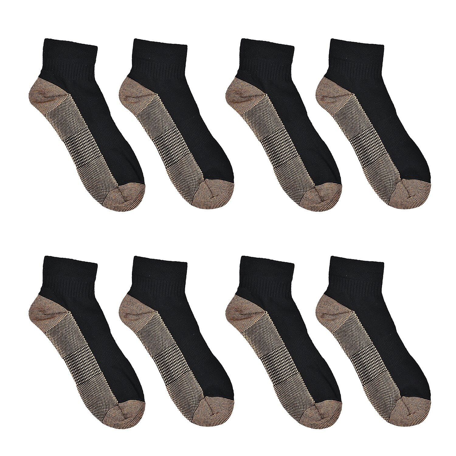 La Marey Set of 4 Pairs Ankle Length Copper Infused Compression Socks - Black (L/XL)