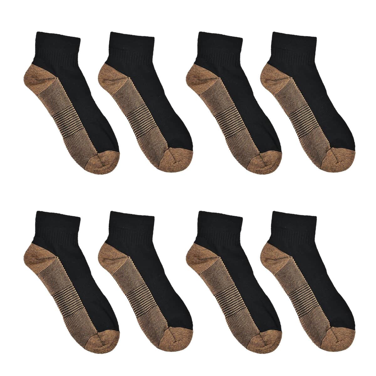 Set of 4 Pairs of Ankle Length Odor Free Copper Compression Socks For Men And Women, Premium Material Moisture Wicking Unisex Copper Infused Socks - Black (L/XL) image number 0