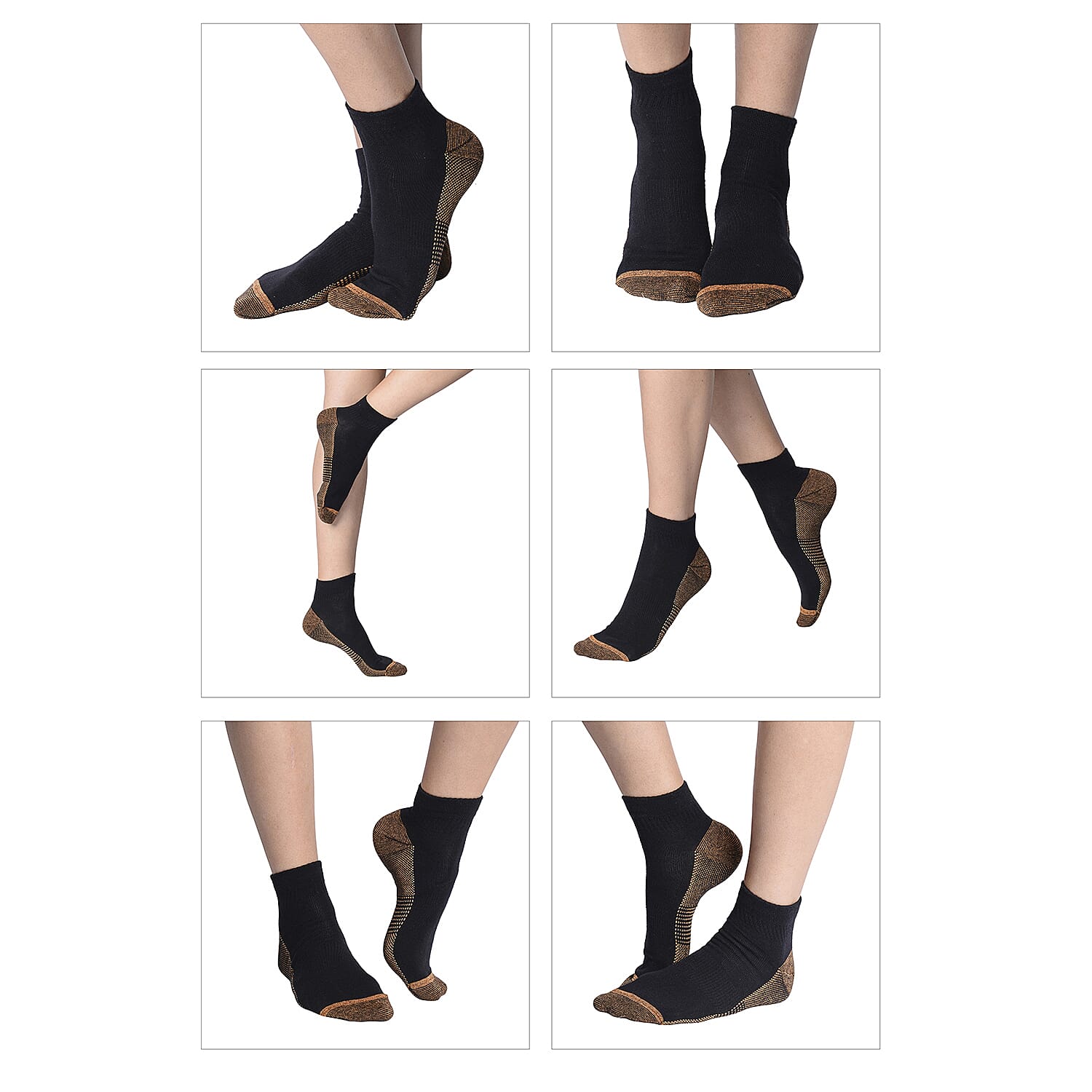 La Marey Set of 4 Pairs Ankle Length Copper Infused Compression Socks - Black (L/XL)