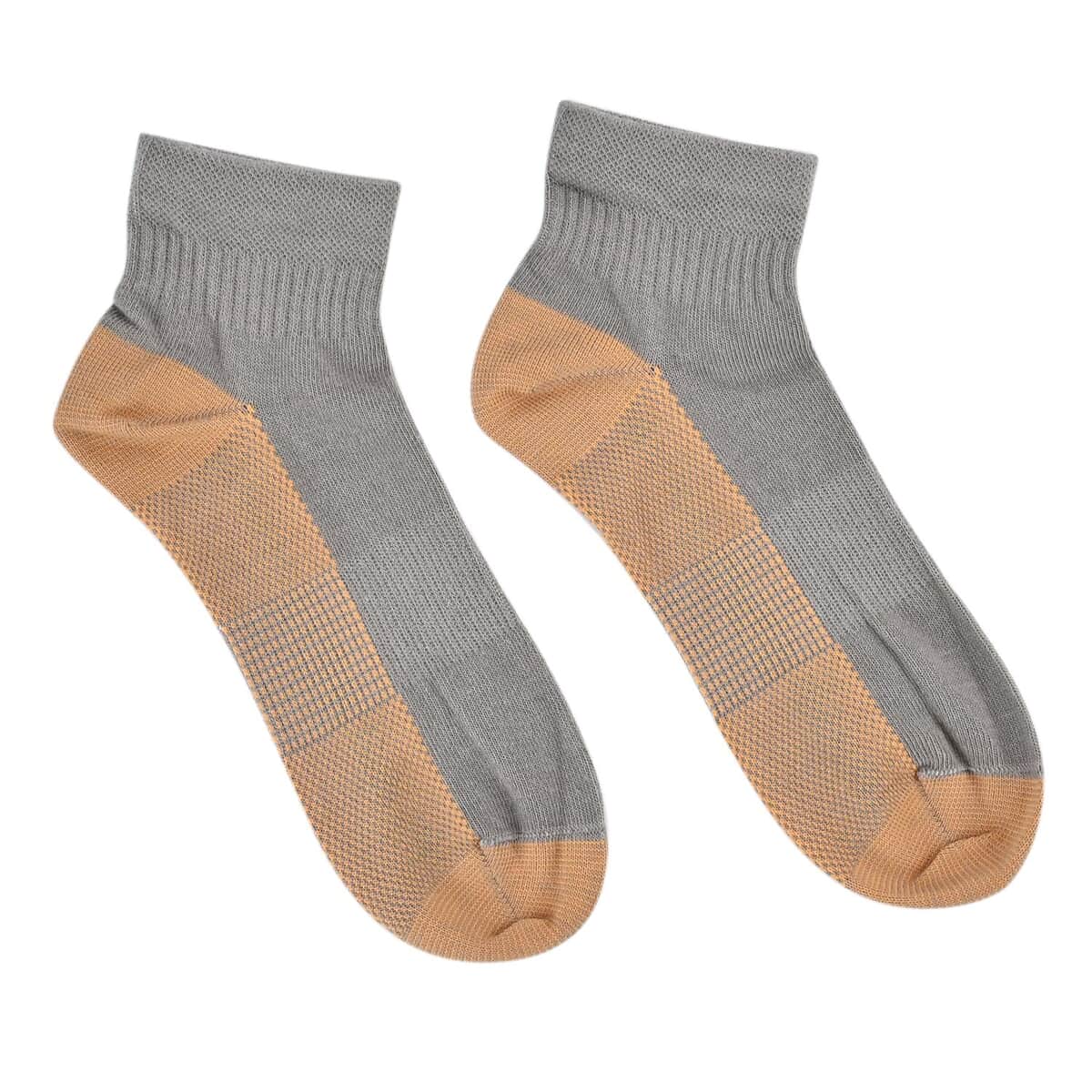 Set of 4 Pairs of Ankle Length Odor Free Copper Compression Socks For Men And Women, Premium Material Moisture Wicking Unisex Copper Infused Socks - Gray, Brown, Blue and White (S/M) image number 1