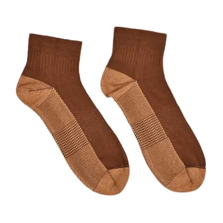 Set of 4 Pairs Ankle Length Copper Infused Compression Socks - Gray, Brown, Blue and White (S/M) image number 3