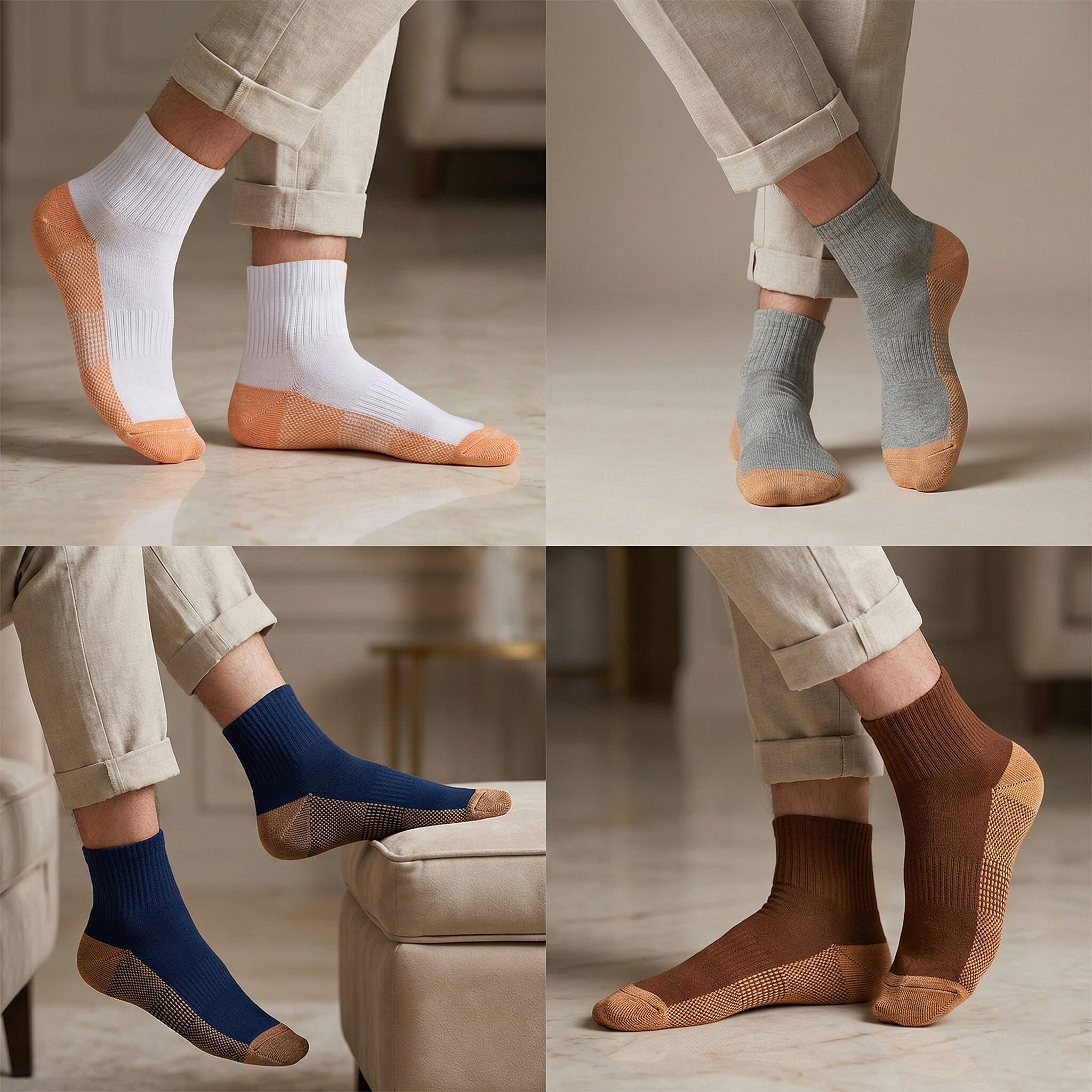 La Marey Set of 4 Pairs Ankle Length Copper Infused Compression Socks - Gray, Brown, Blue and White (L/XL)