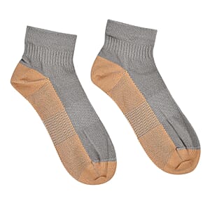 Livmore Set of 4 Pairs Ankle Length Copper Infused Compression Socks - Gray, Brown, Blue and White (L/XL)