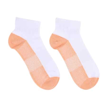 Set of 4 Pairs of Ankle Length Odor Free Copper Compression Socks For Men And Women, Premium Material Moisture Wicking Unisex Copper Infused Socks - Gray, Brown, Blue and White (L/XL) image number 4