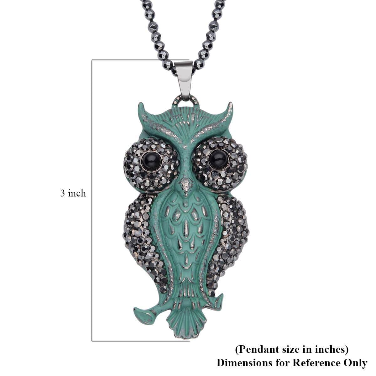 Hematite and Multi Gemstone, Enameled Owl Pendant With Necklace 32 Inches in Dark Silvertone 88.00 ctw image number 4
