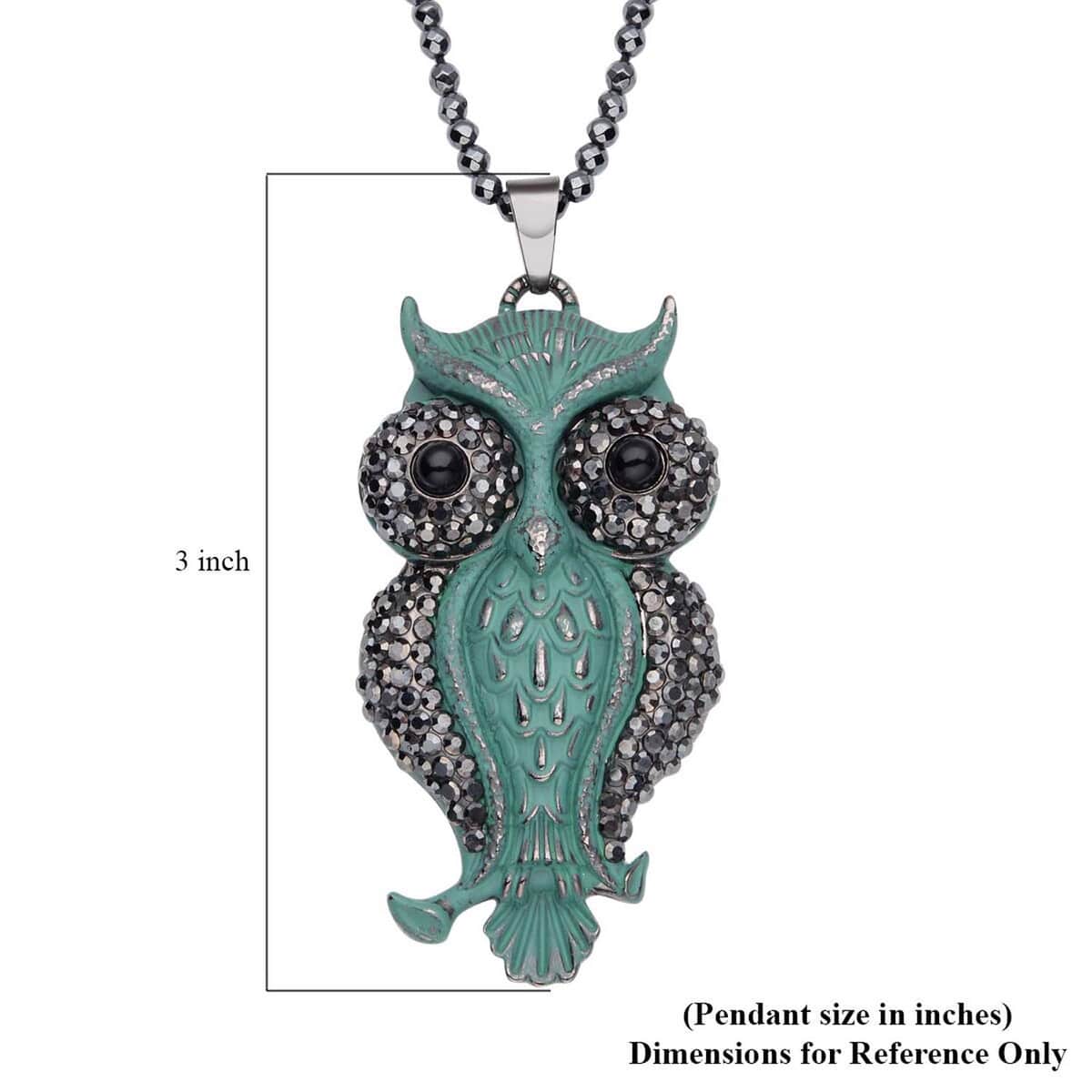 Hematite and Multi Gemstone, Enameled Owl Pendant With Necklace 32 Inches in Dark Silvertone 88.00 ctw image number 6