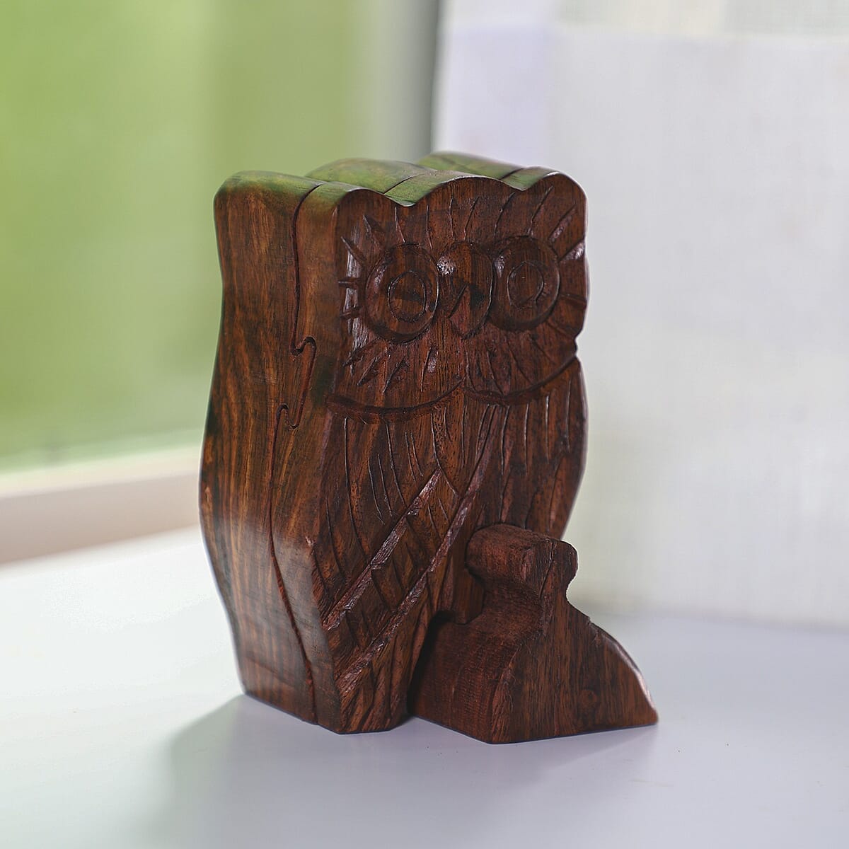 Hand Carved Mango Wooden Owl Puzzle Box image number 1