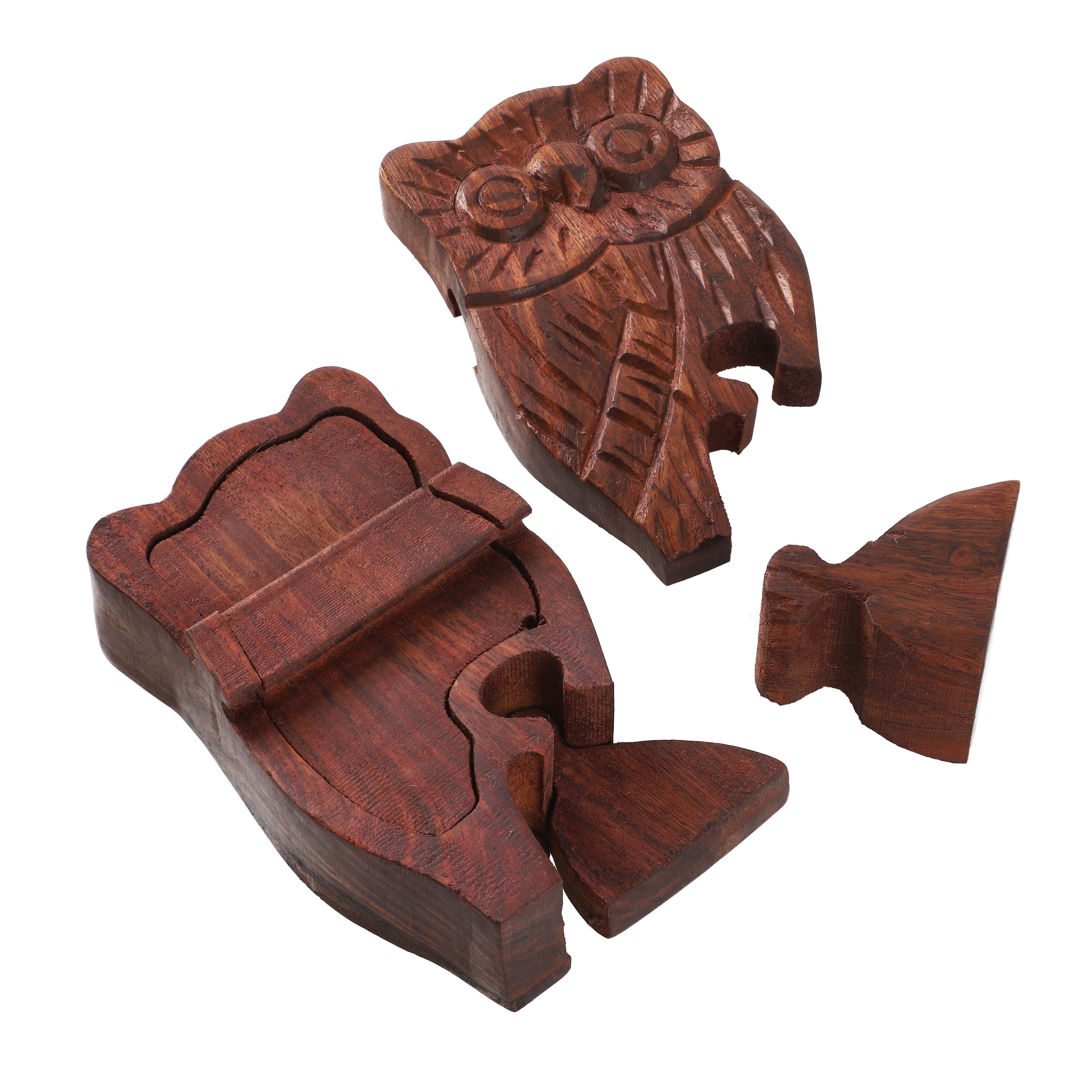 Hand Carved Mango Wooden Owl Puzzle Box
